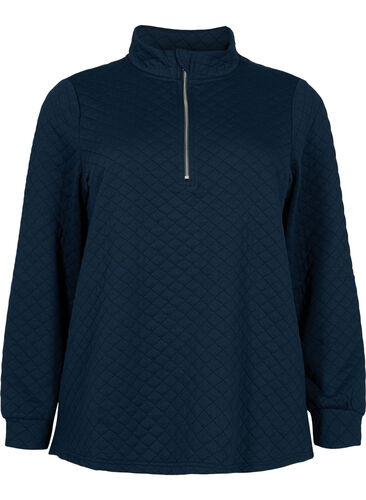 Quiltad sweatshirt med dragkedja, Navy Blazer, Packshot image number 0