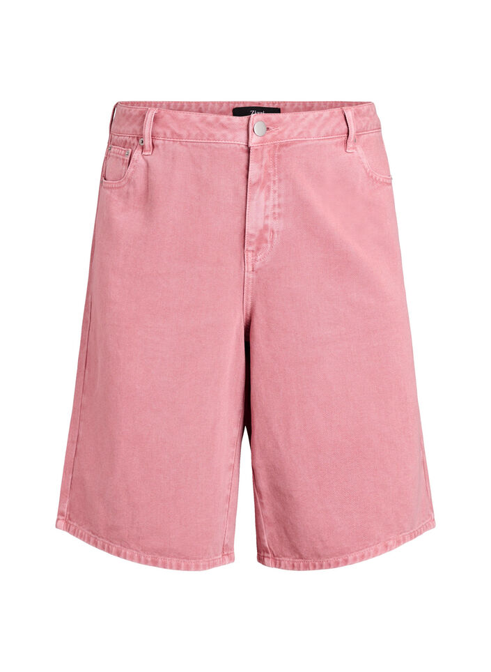 F&auml;rgade bermudashorts i denim med h&ouml;g midja, Rosa, Packshot image number 0