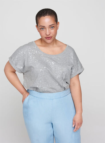 T-shirt med ton i ton-mönster, Light Grey Melange, Model image number 0