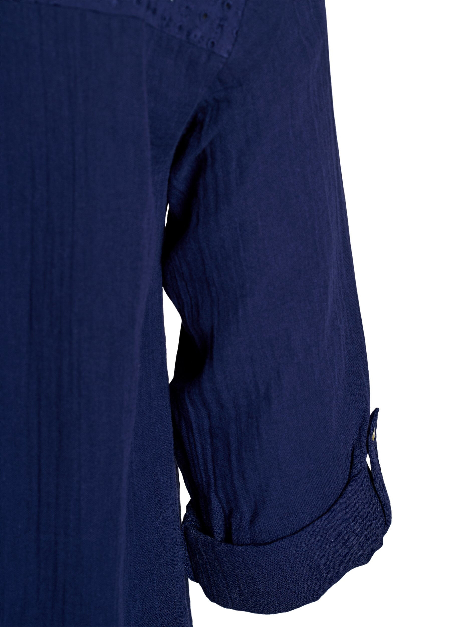 Zizzi Blus i bomullsmuslin med broderie anglaise, Bl&aring;, Packshot image number 3