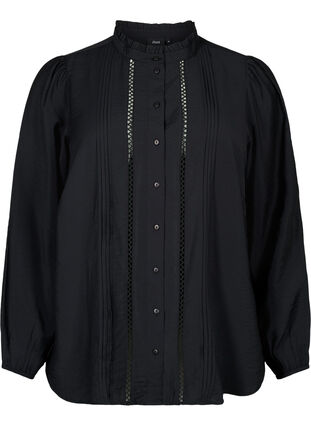 Skjortblus i viskos med volangkrage, Black, Packshot image number 0