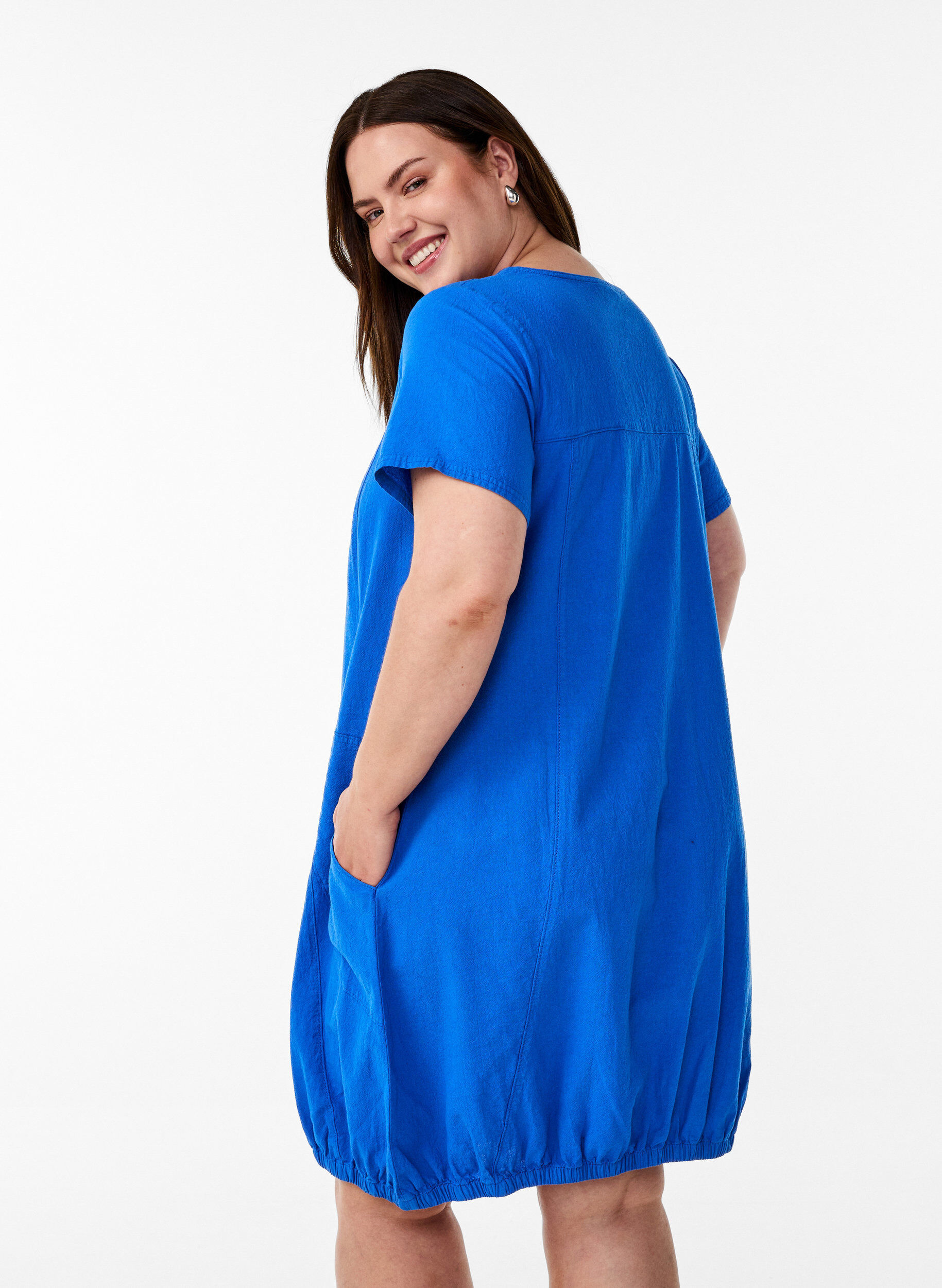 ZizziKort&auml;rmad kl&auml;nning i bomull, Bl&aring;, Model image number 2