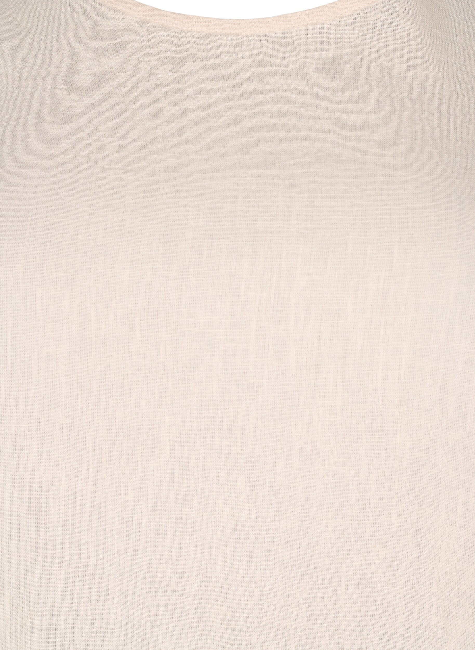 Zizzi Kort&auml;rmad blus i bomullsblandning med detaljer i linne och spets, Sandshell, Packshot image number 2