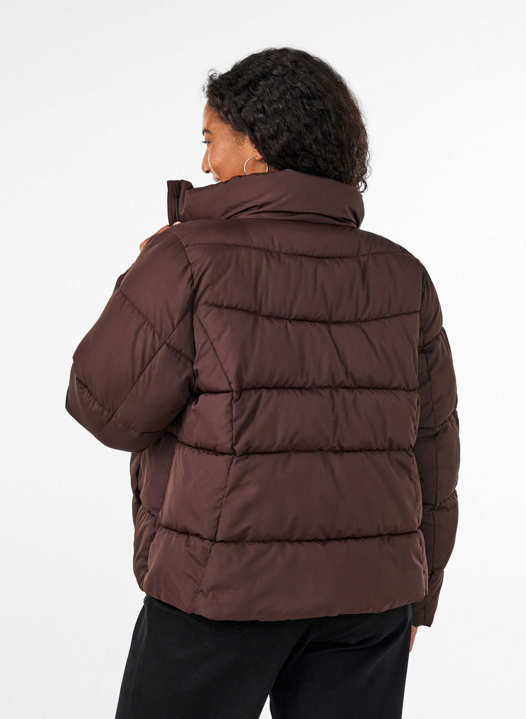 ZizziKort pufferjacka med h&ouml;g krage, Brun, Model image number 2
