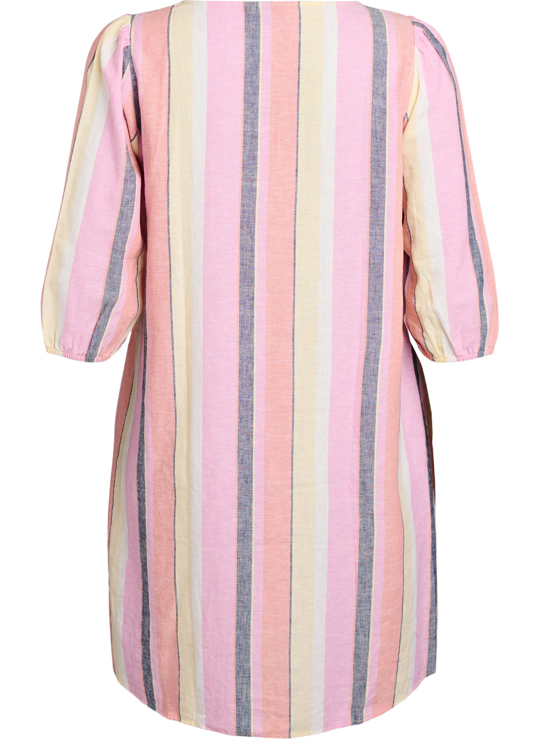 Zizzi Kort kl&auml;nning i linne och viskos med 3/4-&auml;rmar, Gul, Packshot image number 1