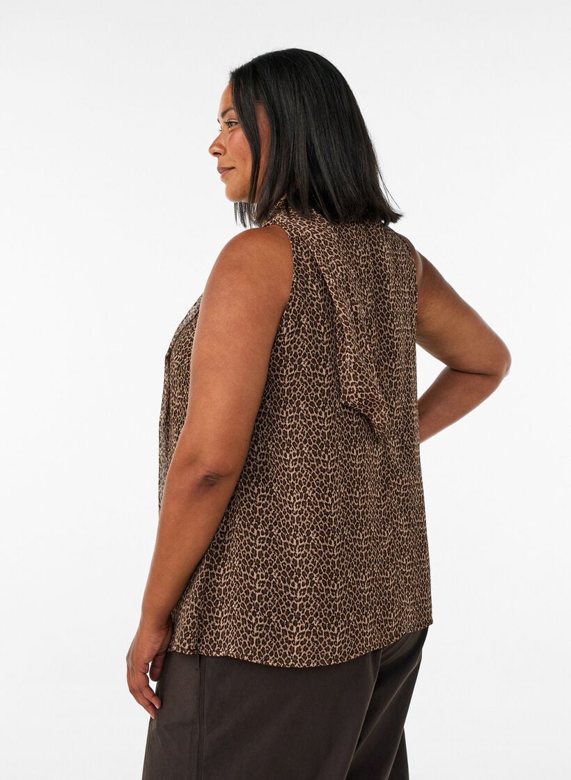 &Auml;rml&ouml;s blus med h&ouml;g hals och rosett, Brun, Model image number 2