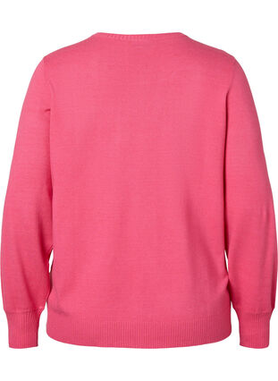 Enfärgad stickad tröja med ribbade detaljer, Hot Pink Mel., Packshot image number 1