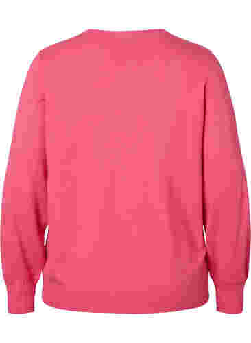 Enfärgad stickad tröja med ribbade detaljer, Hot Pink Mel., Packshot image number 1