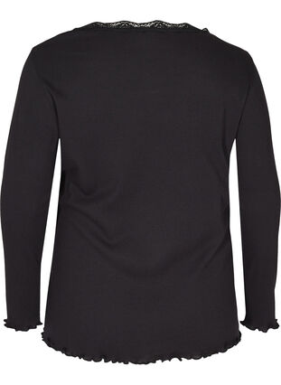 Åtsittande blus med spetskant, Black, Packshot image number 1