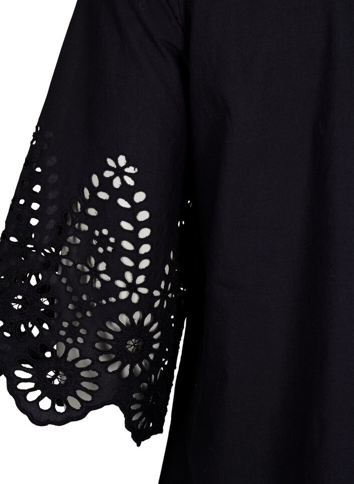 Skjortblus med broderie anglaise och 3/4-&auml;rmar, Black, Packshot image number 3