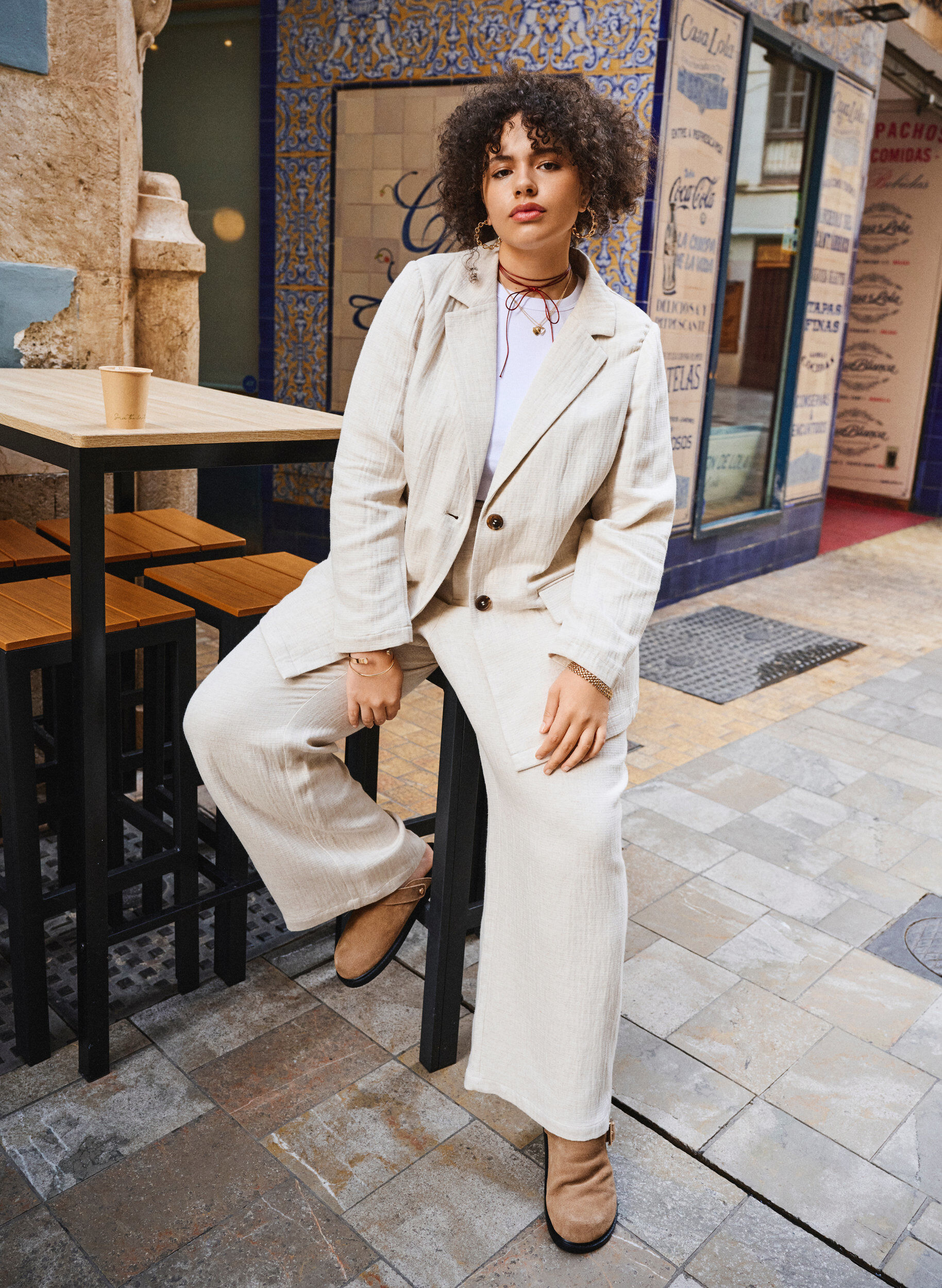 Zizzi Kostymbyxor i en materialblandning med linne, Rainy Day, Image image number 0