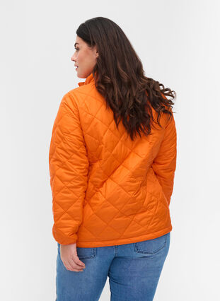 Quiltad lättviktsjacka med dragkedja och fickor, Mandarin Orange, Model image number 1