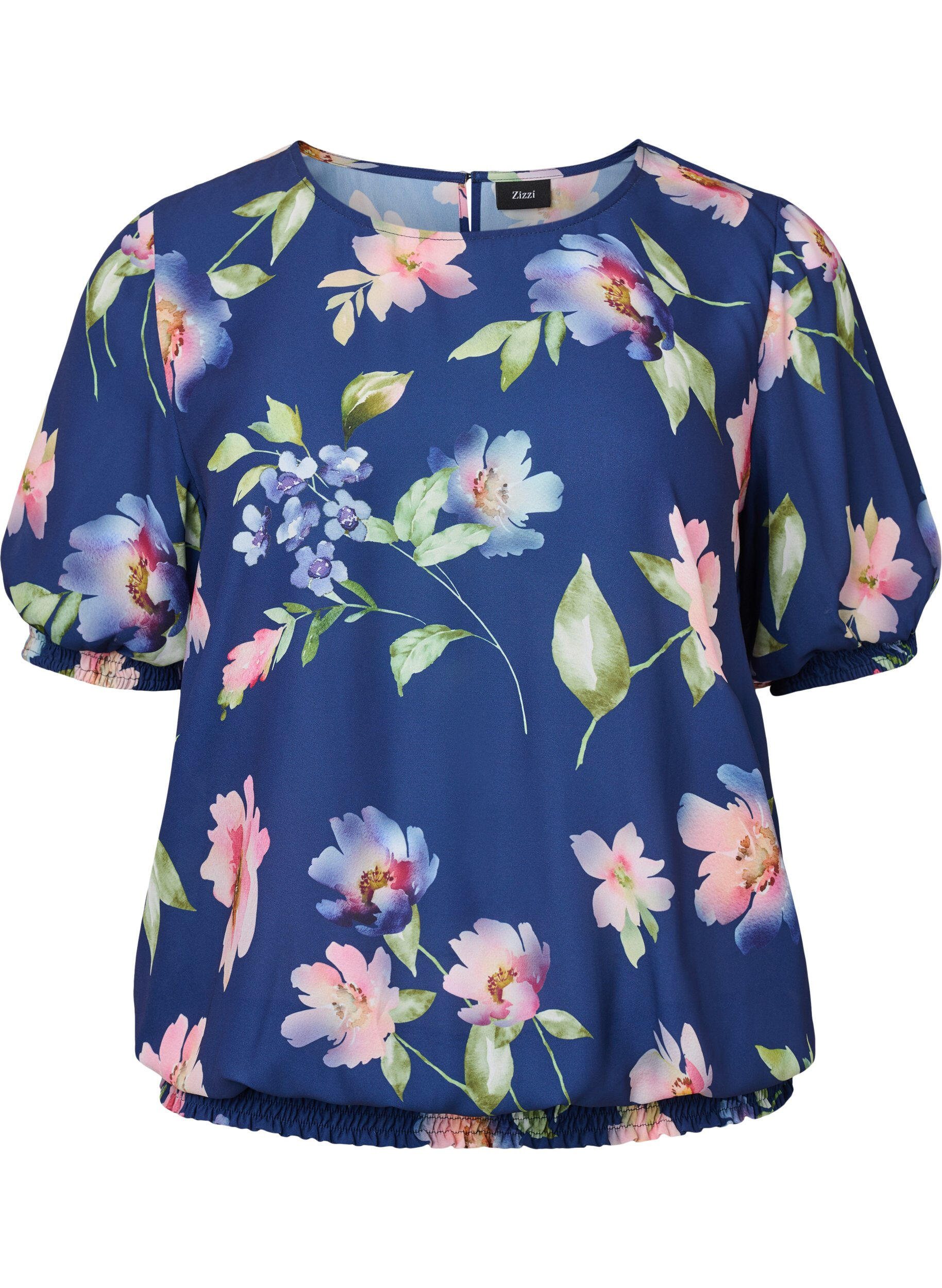 Zizzi Blommig blus med smock, Blueprint Flower AOP, Packshot image number 0