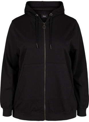 Munkjacka i sweatshirtkvalitet med huva och fickor, Black, Packshot image number 0
