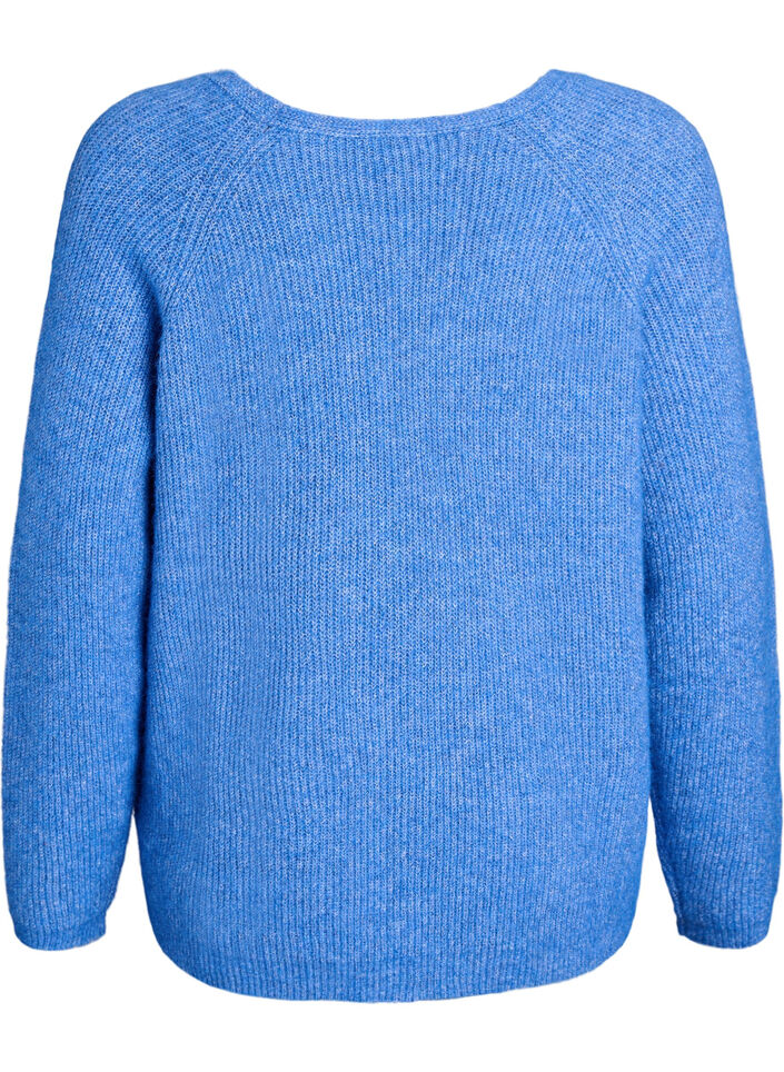 Stickad blus med v-ringning och raglan&auml;rmar, Bl&aring;, Packshot image number 1
