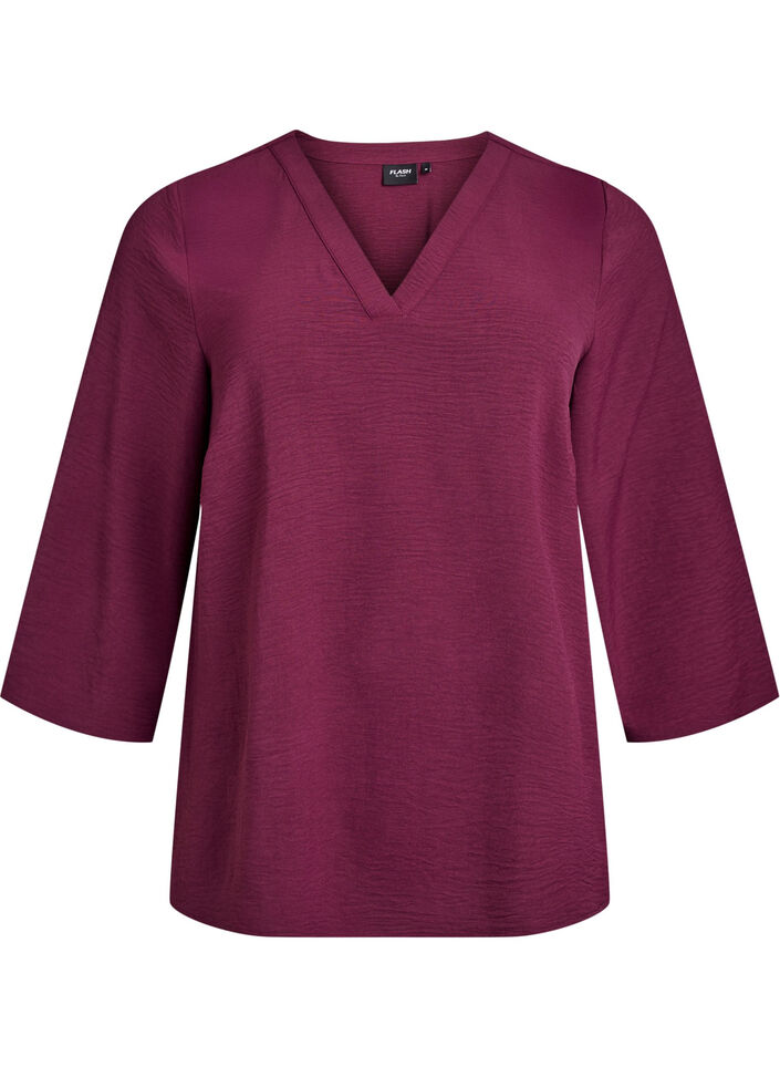 Blus med 3/4-&auml;rm, M&ouml;rk Bordeaux, Packshot image number 0