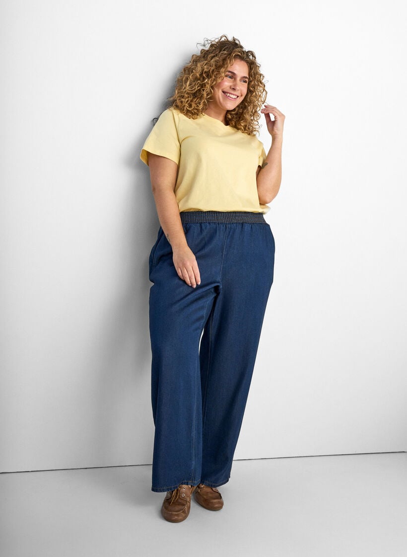 Enkel t-shirt i bomull med rund halsringning, Gul, Model image number 3