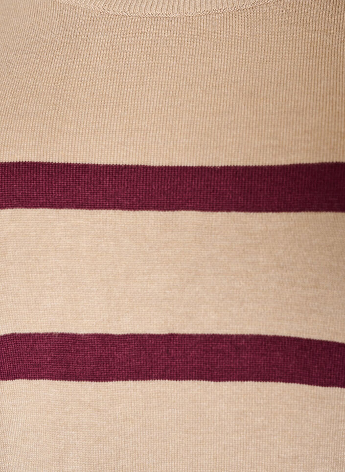 Randig stickad topp med korta &auml;rmar, Beige, Packshot image number 2