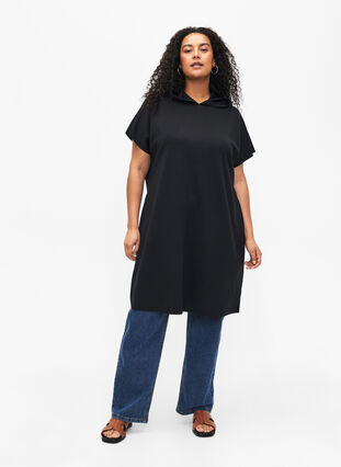 Kortärmad sweatshirtklänning i modalmix, Black, Model image number 3