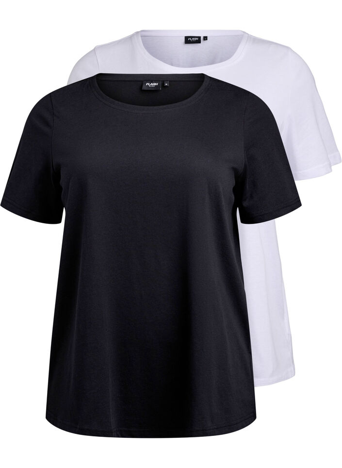 FLASH - 2-pack t-shirts med rund halsringning, Black/White, Packshot image number 0