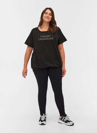 T-shirt i ekologisk bomull med smock i nederkant, Black, Model image number 2