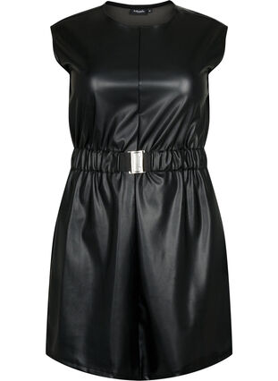 Kort klänning med läderlook, Black, Packshot image number 0