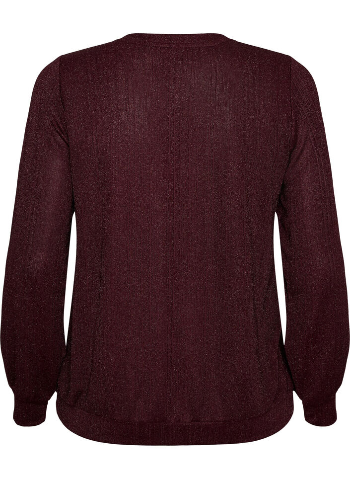 Blus med vertikal struktur och glittertr&aring;d, R&ouml;d, Packshot image number 1
