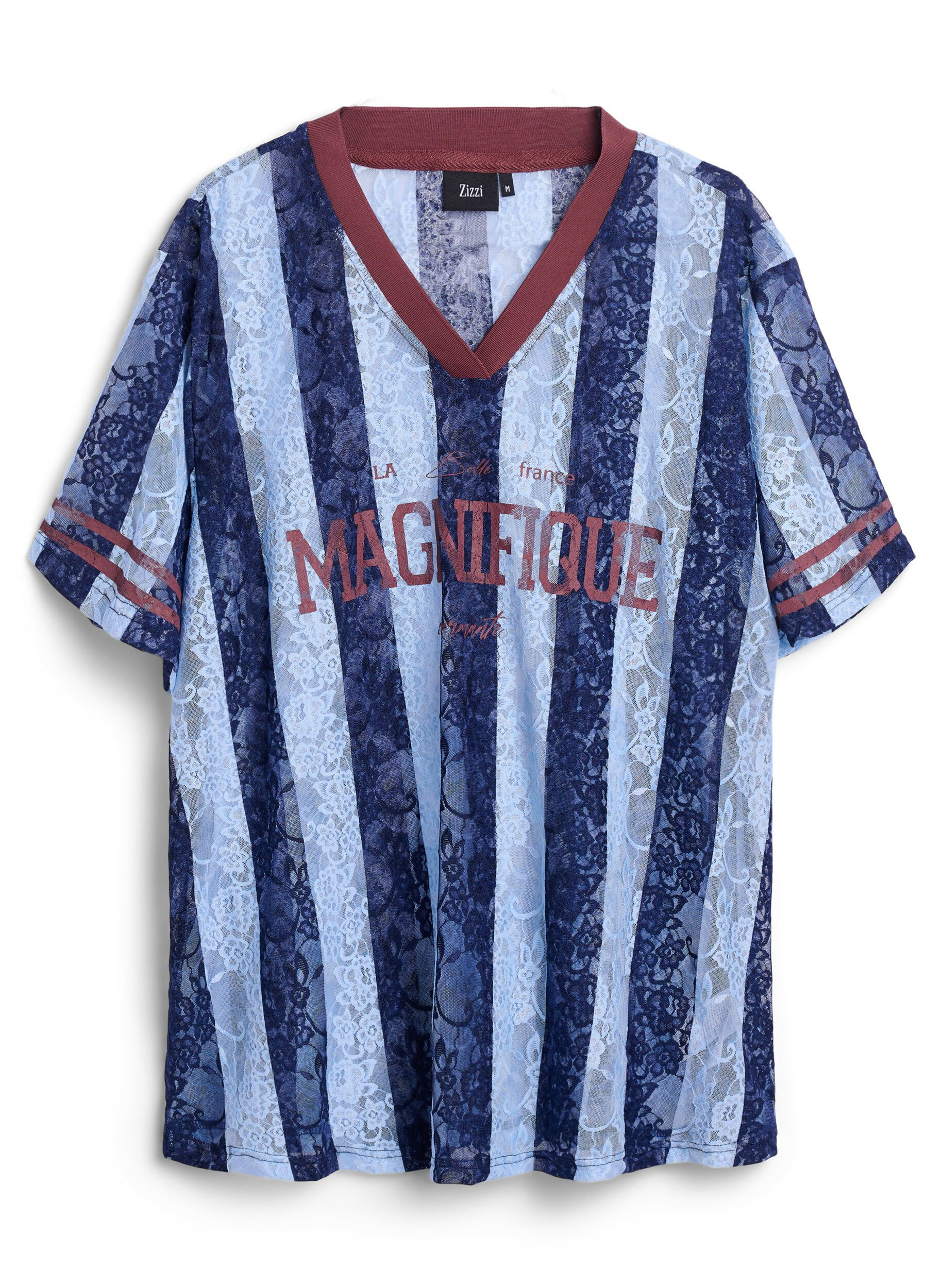 Randig spetsblus med statementm&ouml;nster