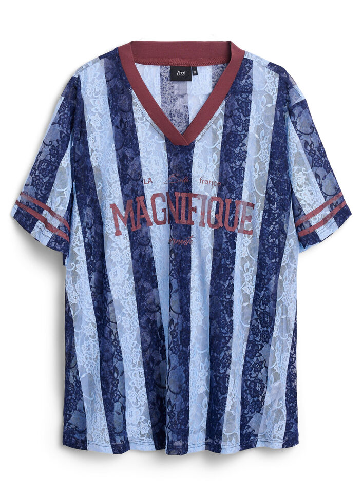 Randig spetsblus med statementmönster, Blå, Packshot image number 0