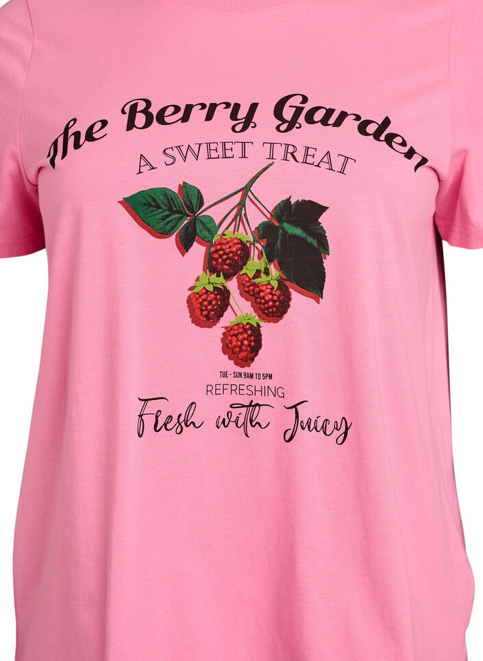 T-shirt i bomull med frukttryck och text, Rosa, Packshot image number 2