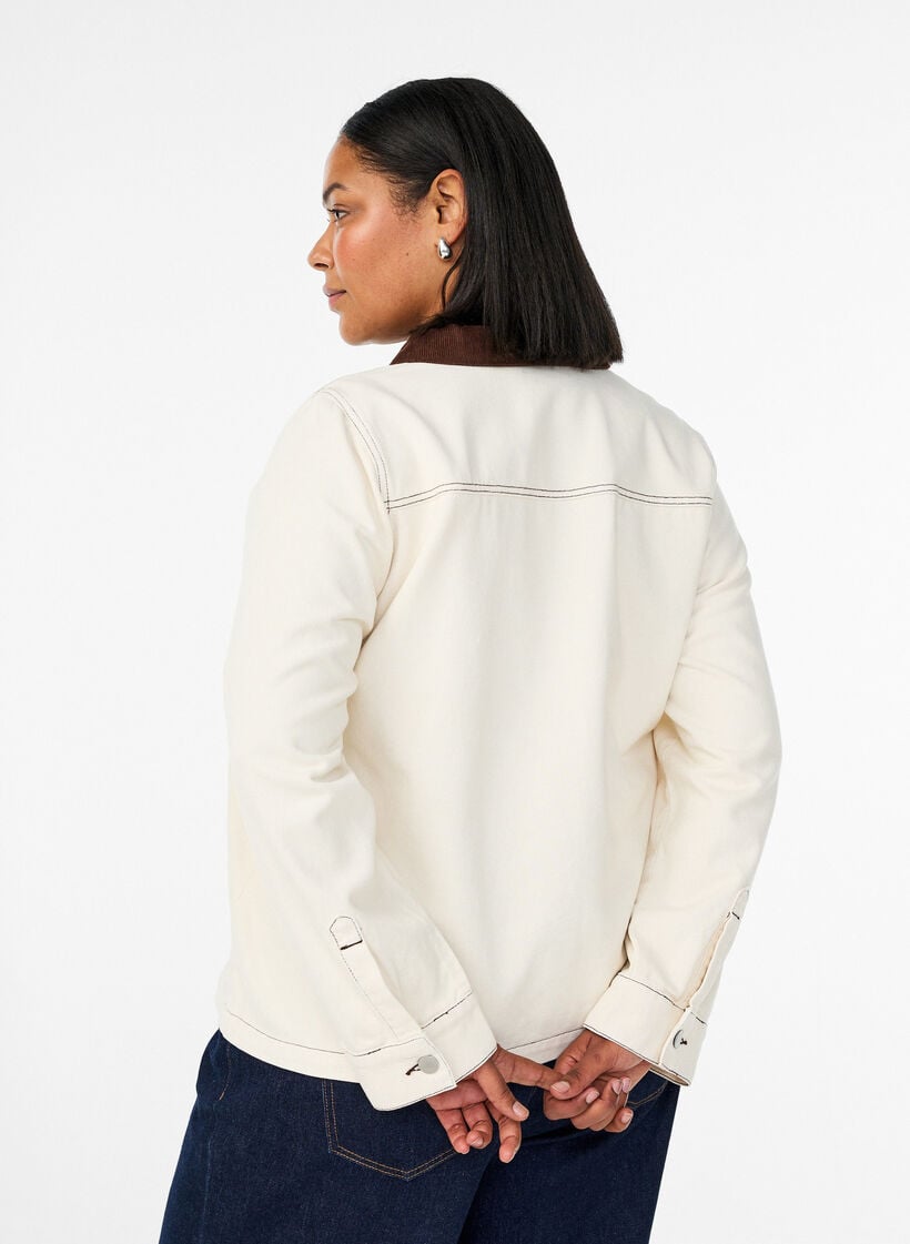 F&auml;rgad jeansjacka med kontrastkrage, Vanilla, Model image number 2