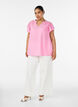 Blus i viskos och linne med volang&auml;rmar, Rosa, Model image number 1