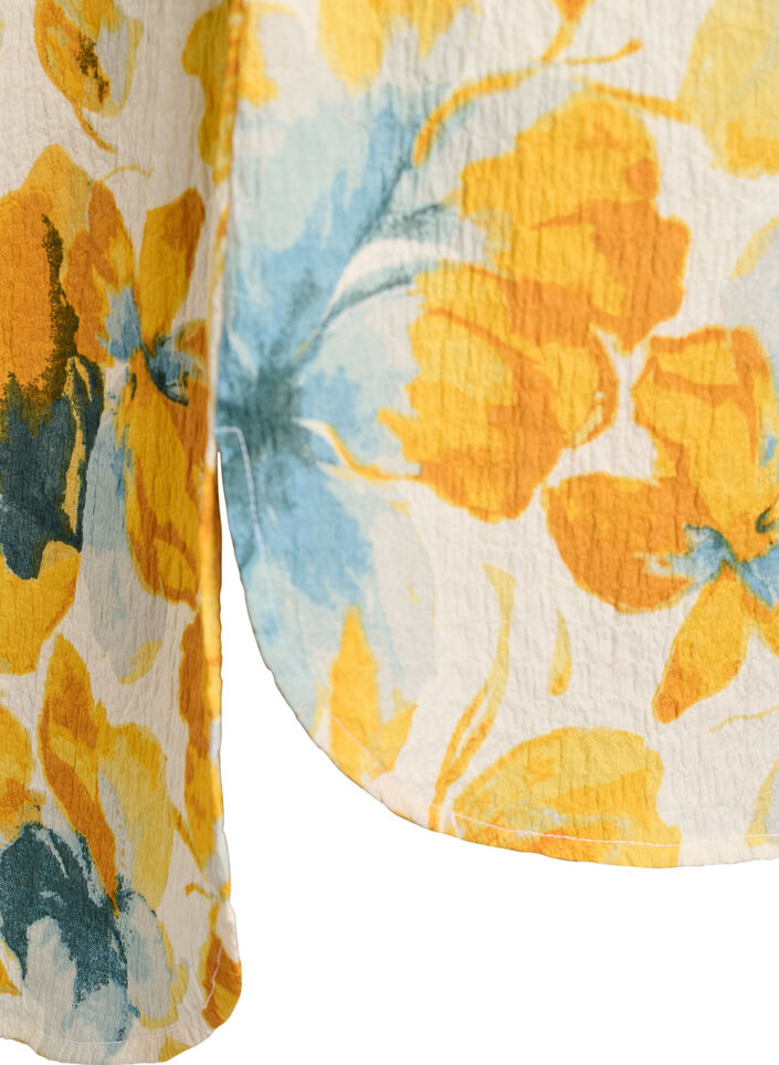 Kort kl&auml;nning med krinklad textur och korta &auml;rmar, Gul, Packshot image number 3