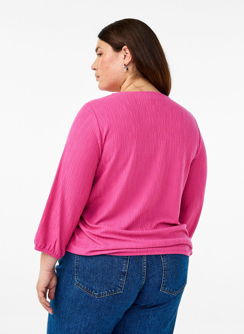 Blus med struktur och 3/4-&auml;rmar, Rosa, Model image number 2