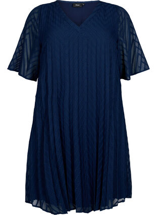Kortärmad klänning med struktur, Navy Blazer, Packshot image number 0