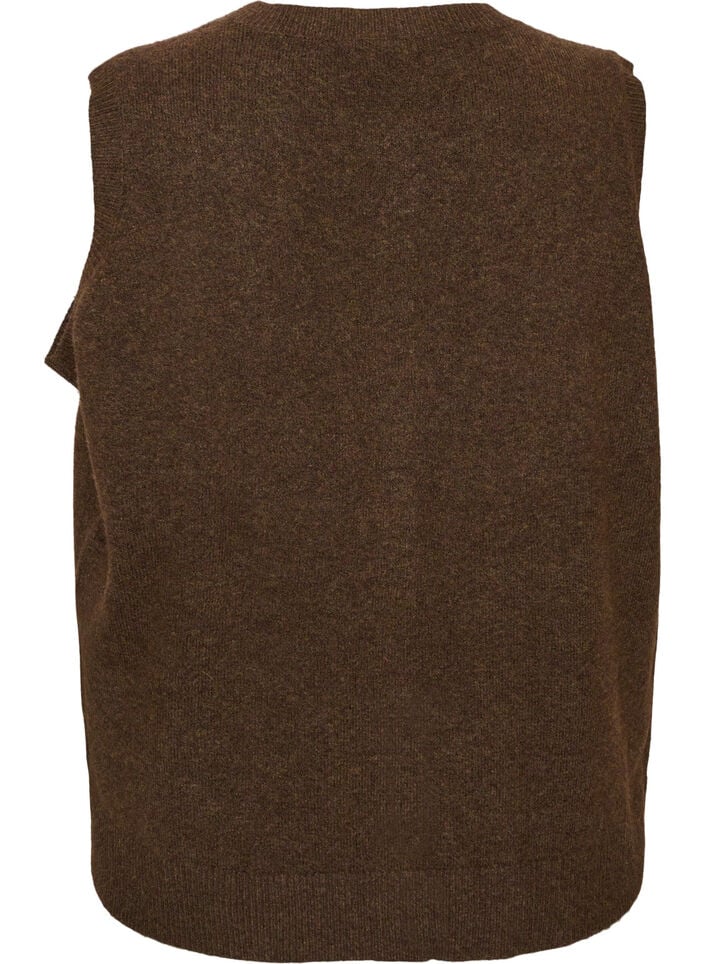 Stickad v&auml;st med dekorativa knappar, Brun, Packshot image number 1