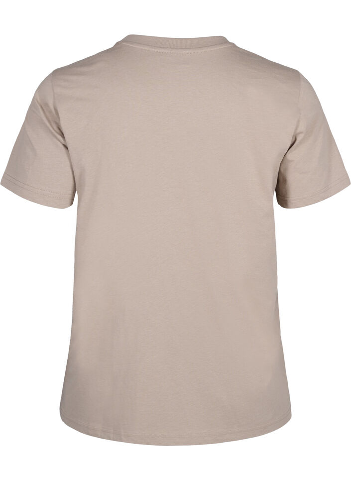 Enkel t-shirt i bomull med rund halsringning, Beige, Packshot image number 1