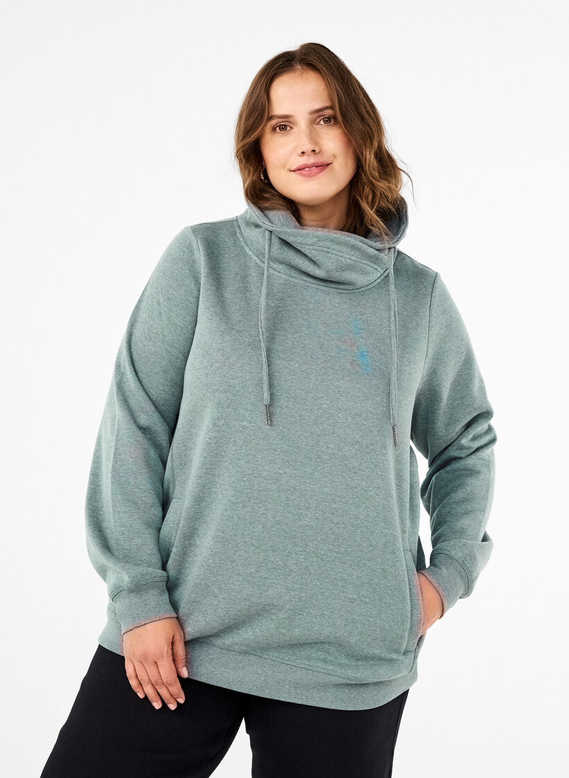 FLASH - Sweatshirt med hög krage, Balsam Green Melange, Model image number 0
