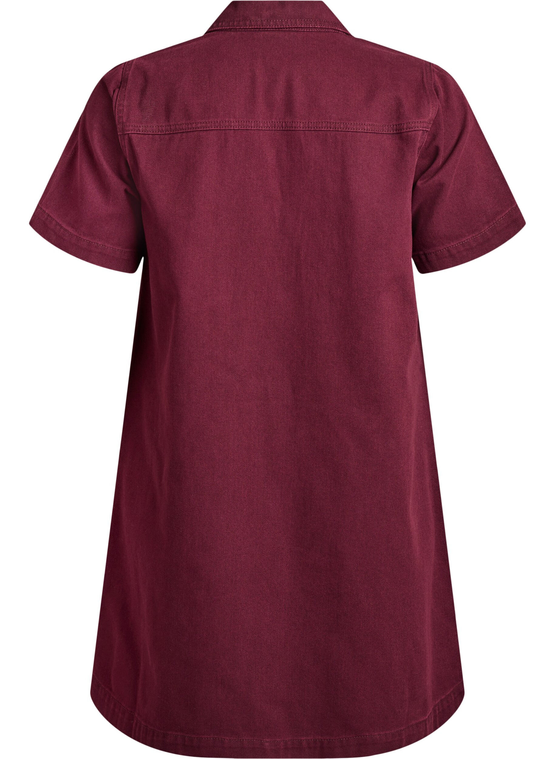 Zizzi Kort jeanskl&auml;nning med krage och v-ringning, R&ouml;d, Packshot image number 1