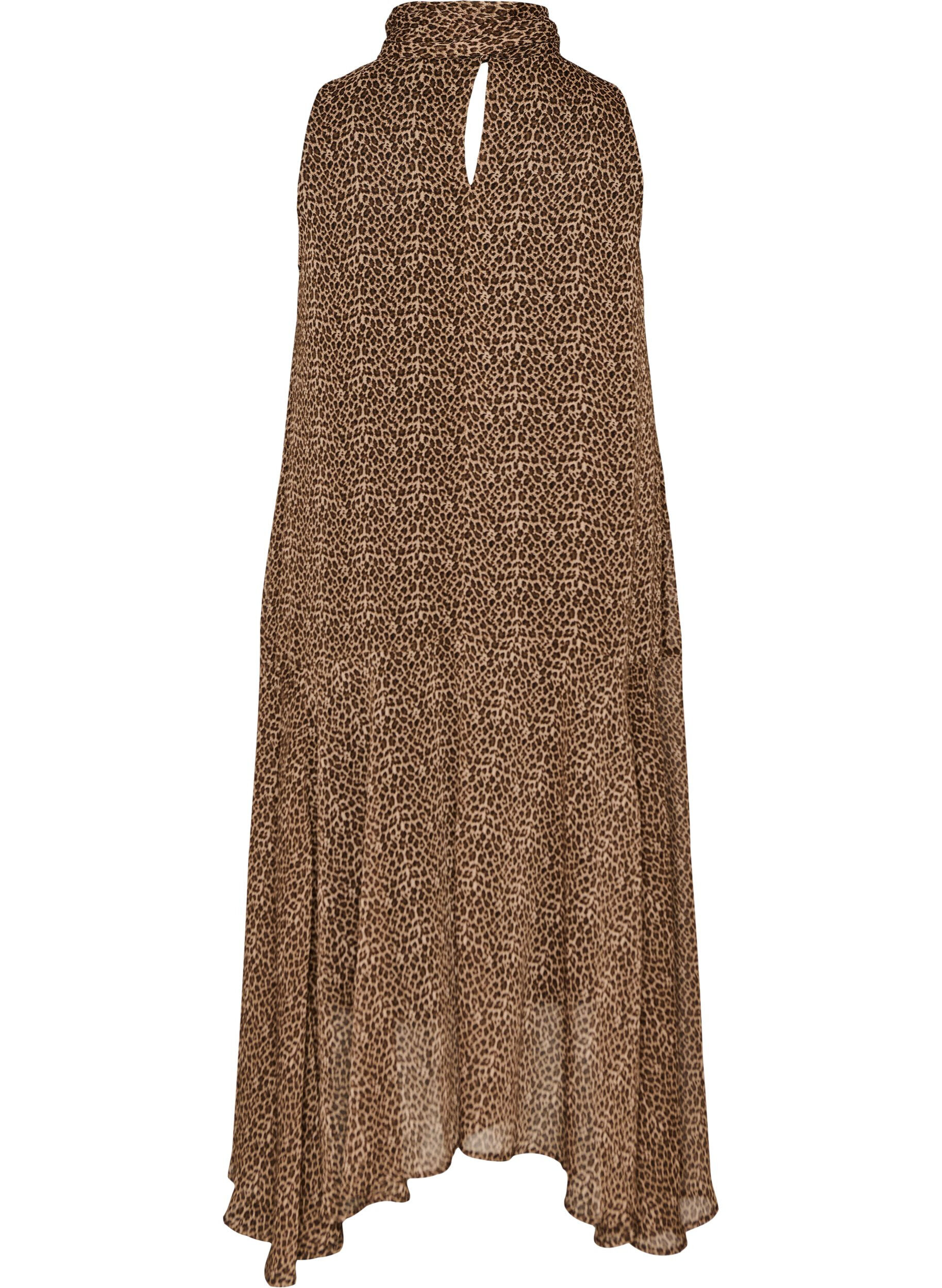 ZizziMidikl&auml;nning i chiffon med leopardm&ouml;nster och knytsk&auml;rp, Brun, Packshot image number 1