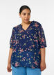 Blus med blommigt m&ouml;nster och v-ringning, Bl&aring;, Model image number 0