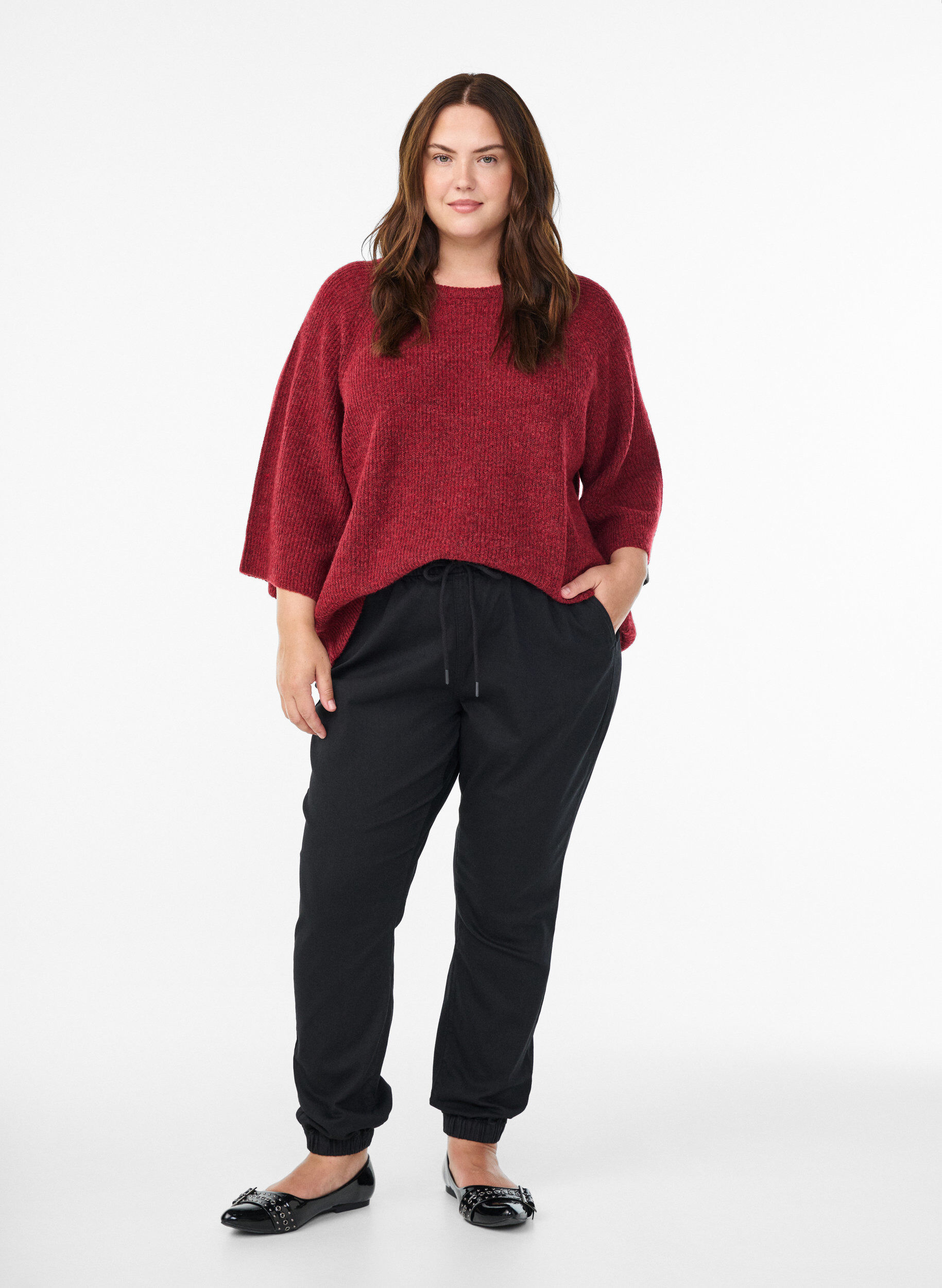 Zizzi Joggingbyxor i denim med fickor, Svart, Model image number 0