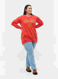 Lång sweatshirt med texttryck, Hisbiscus, Model