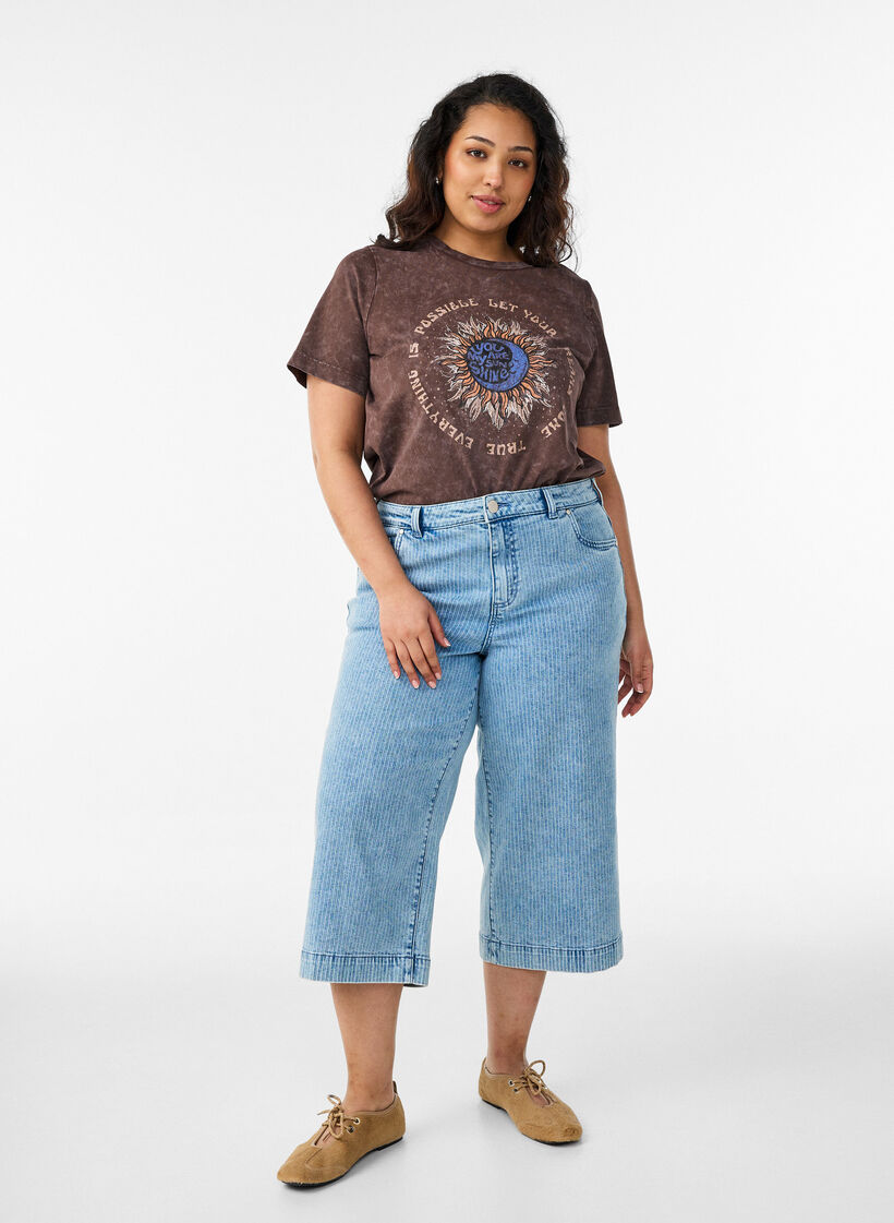 T-shirt i bomull med tryck framtill, Brun, Model image number 1