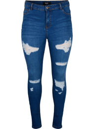 Slim fit-jeans med nötta detaljer, Blue Denim, Packshot