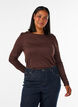 L&aring;ng&auml;rmad blus i ull och viskos, Brun, Model image number 0