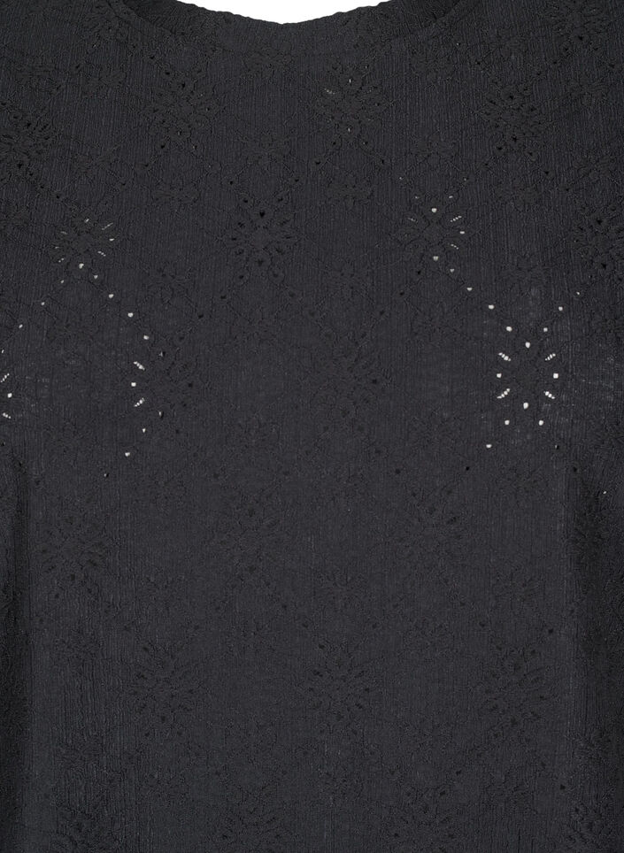 Blus med korta ärmar och blommig broderi, Black, Packshot image number 2