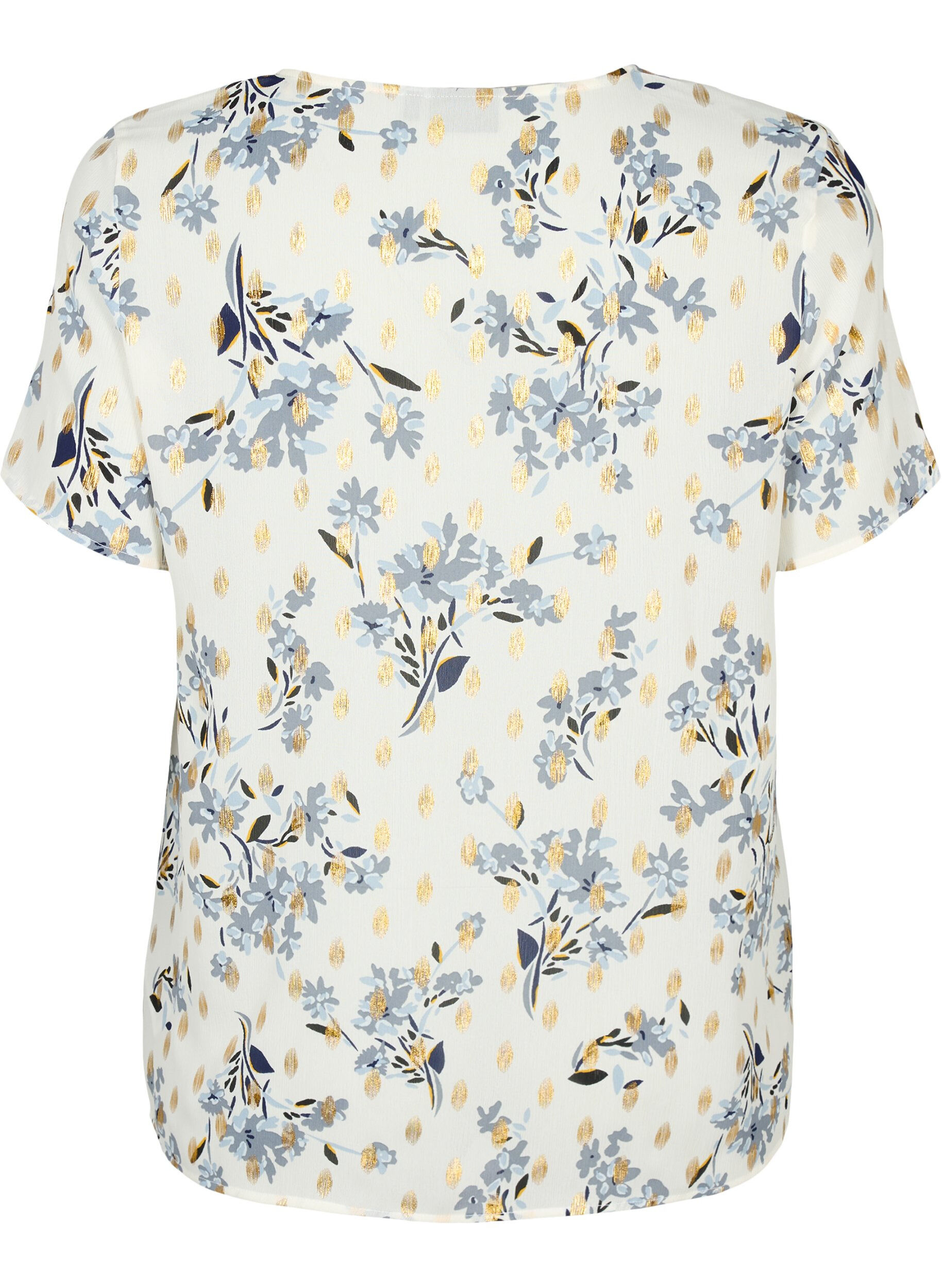Zizzi Blus med tryck och lurex, White Flower/Gold, Packshot image number 1