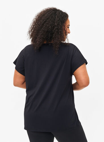 Tränings t-shirt med v-ringning och lös passform, Black, Model image number 1