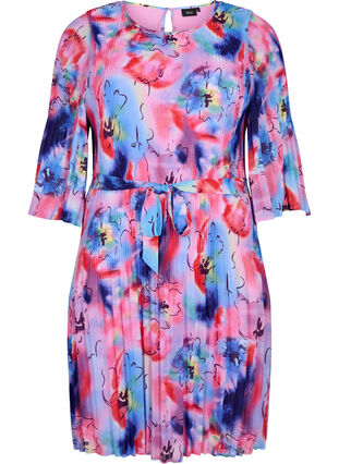 Plisserad klänning med mönster och knytband, Lavender Space AOP, Packshot image number 0